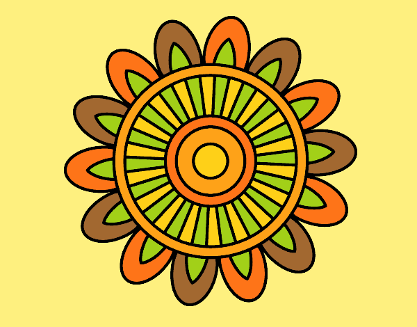 Coloring page Mandala solar painted bylorna