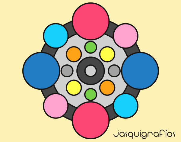 Coloring page Mandala with round painted bylorna