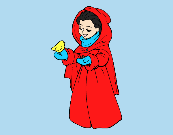 Woman with a bird on winter