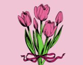 Coloring page Tulips with a bow painted bylorna