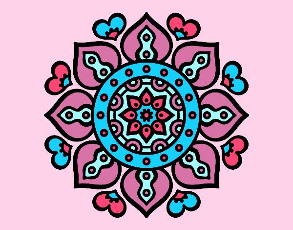 Coloring page Mandala arabic hearts painted bylorna