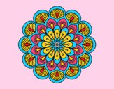Coloring page Mandala flower and sheets painted byrobo