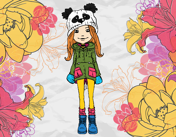 Coloring page Girl with hat and coat painted bybbbb