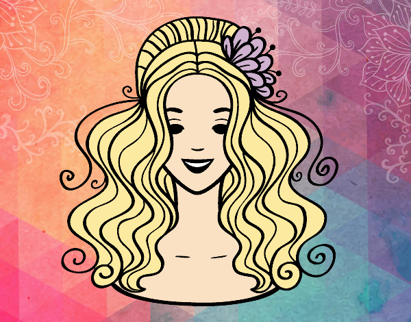 Coloring page Hairstyle with flower painted bybbbb