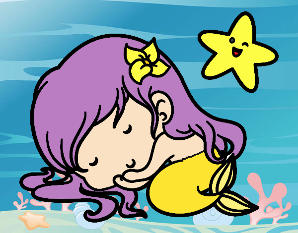 Coloring page Little mermaid chibi sleeping painted bybbbb