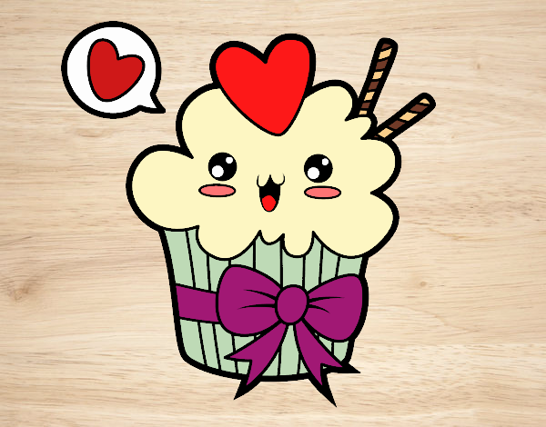 Coloring page Cupcake kawaii with tie painted bybbbb