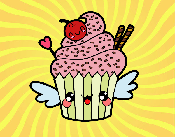 Coloring page The Cupcake kawaii painted bybbbb