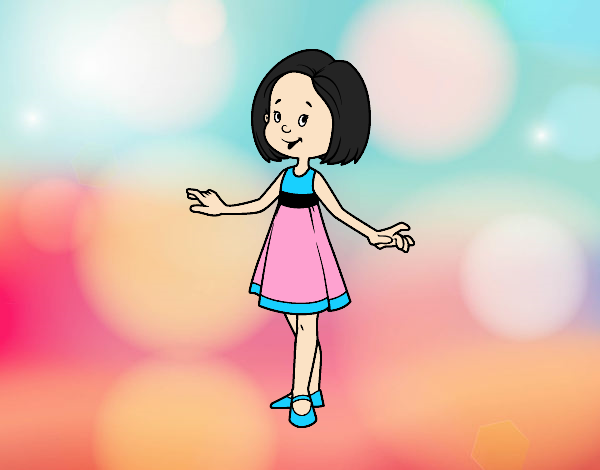 Coloring page Girl with summer dress painted bylorna