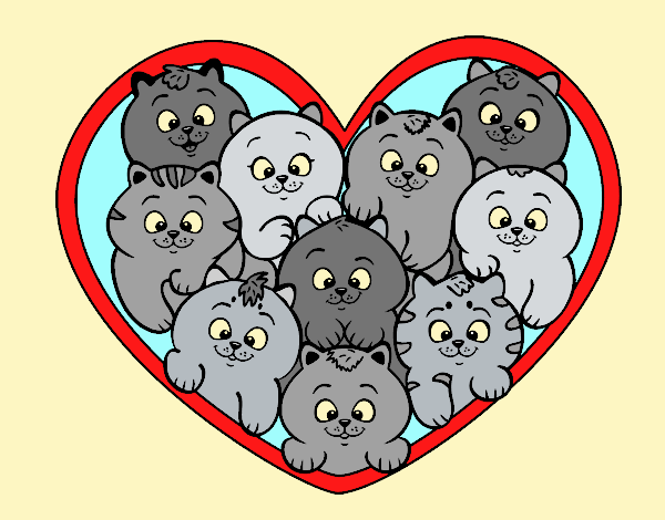 Coloring page Heart of kittens painted bylorna