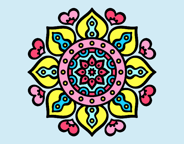 Coloring page Mandala arabic hearts painted bylorna
