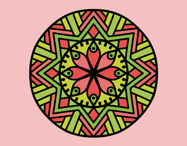 Coloring page Mandala bamboo flower painted bylorna
