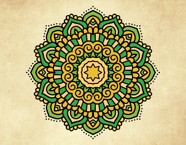 Coloring page Mandala decorated star painted bylorna