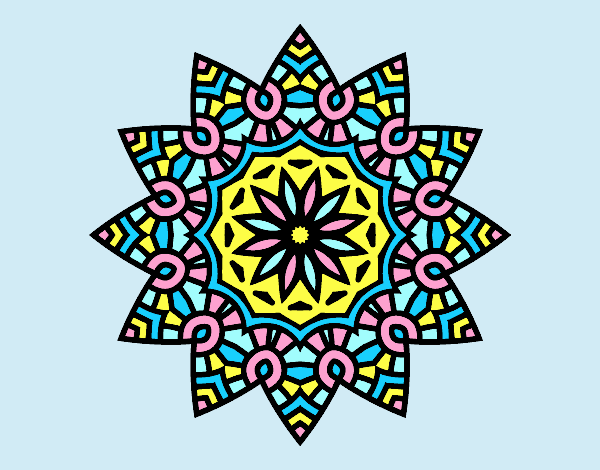Coloring page Mandala flowery star painted bylorna