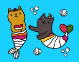Coloring page Mermaid cats painted byBritt