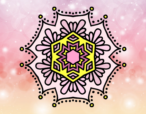 Coloring page Symmetrical flower mandala painted bylorna