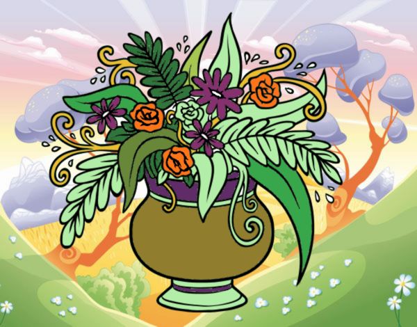 Coloring page A vase with flowers painted byNita