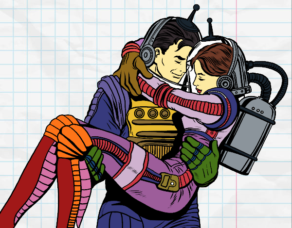 Coloring page Astronauts in love painted byPiaaa