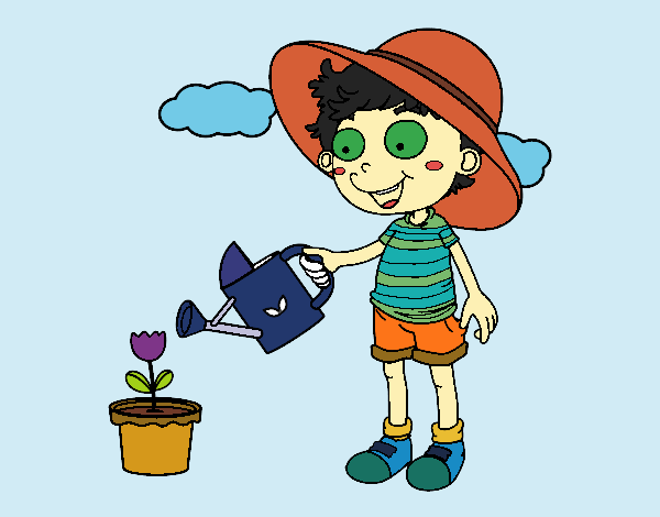 Coloring page Boy watering painted byPiaaa