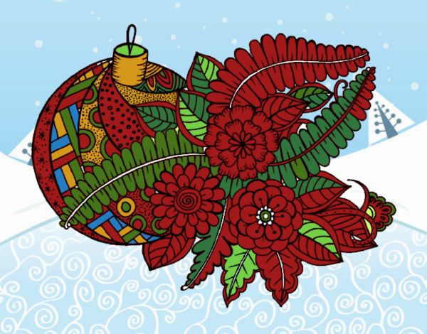 Coloring page Christmas ball with decoration painted byNita