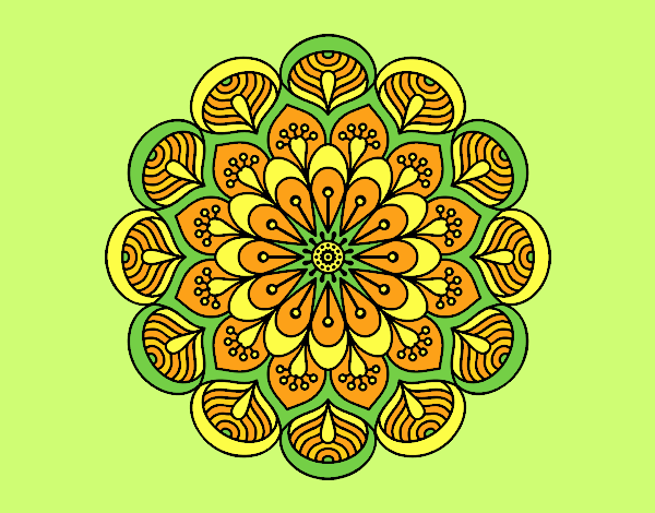 Coloring page Mandala flower and sheets painted byANIA2