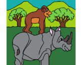 Coloring page Rhinoceros and monkey painted byPiaaa