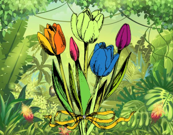 Coloring page Tulips with a bow painted byNita
