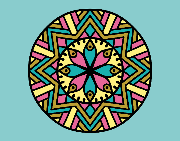 Coloring page Mandala bamboo flower painted bylorna