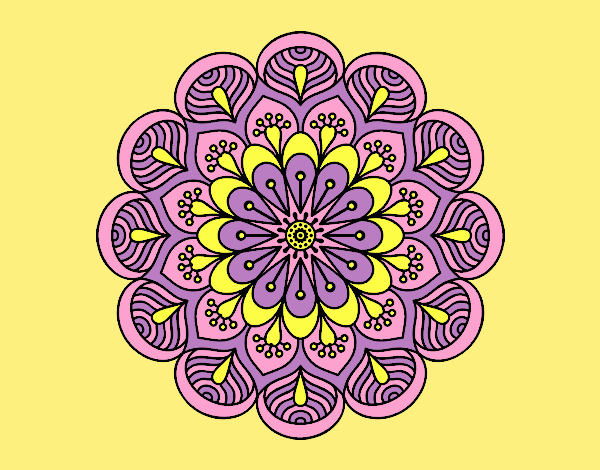Coloring page Mandala flower and sheets painted bylorna