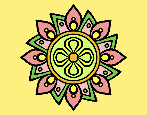 Coloring page Mandala simple flower painted bylorna