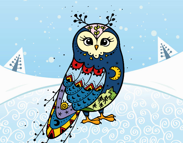 Coloring page Winter Barn owl painted bybbbb