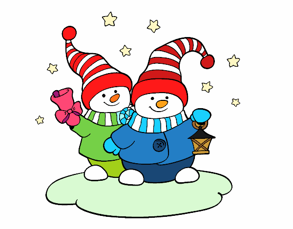 Coloring page Two christmas dolls painted byChantal
