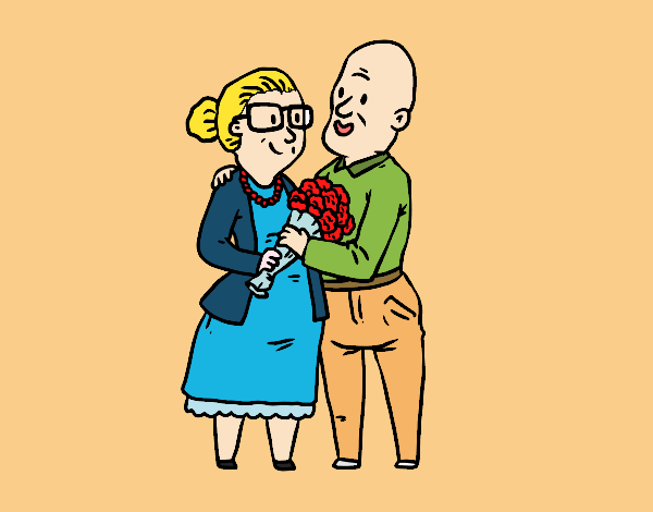Coloring page Grandparents in love painted byKathi