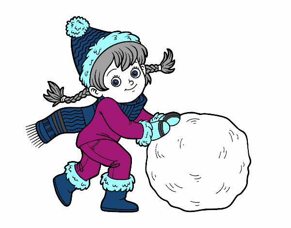 Coloring page Little girl with big snowball painted byDaisy66