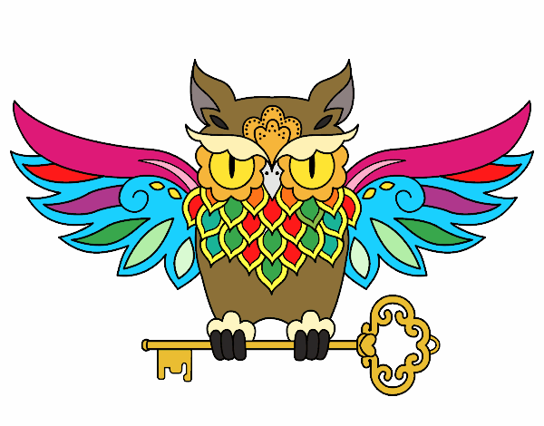 Coloring page Owl with key tattoo painted byBlazefuryx
