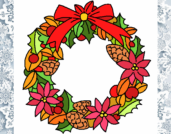 Coloring page Wreath of Christmas flowers painted byBlazefuryx