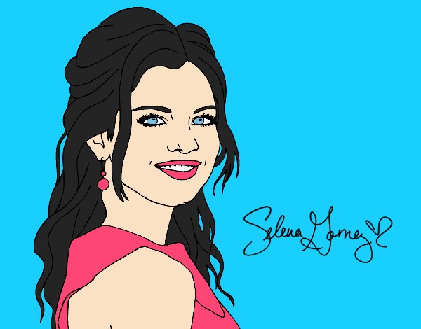 Coloring page Selena Gomez with curly hair painted byLornaAnia