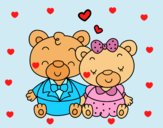 Coloring page Teddy's bears in love painted byLornaAnia