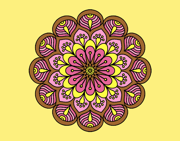Coloring page Mandala flower and sheets painted byLornaAnia