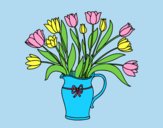 Coloring page Vase of tulips painted byLornaAnia