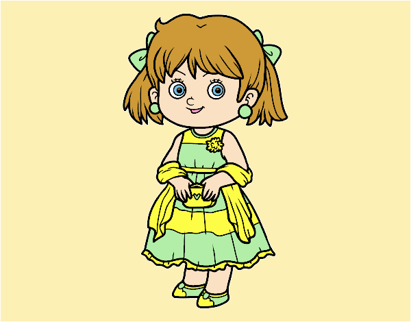 Coloring page Little girl with elegant dress painted byLornaAnia