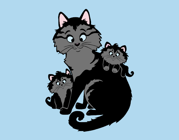 Coloring page Mother cat and kittens painted byLornaAnia