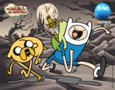 Coloring page Finn and Jake painted byx4stacy