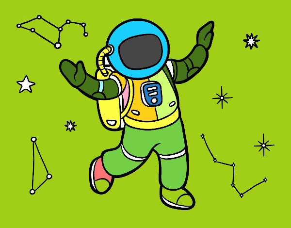 Colored page An astronaut in star space painted by User not registered