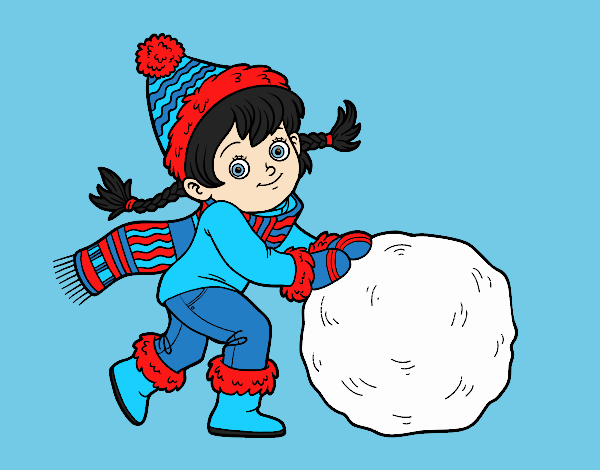 Coloring page Little girl with big snowball painted byANIA2