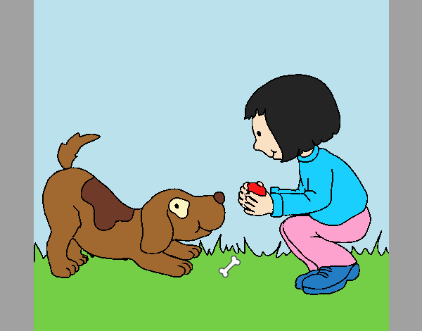 Coloring page Little girl and dog playing painted byLornaAnia