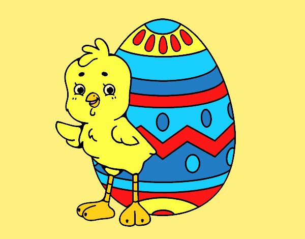 Coloring page Sympathetic chick with Easter egg painted byLornaAnia