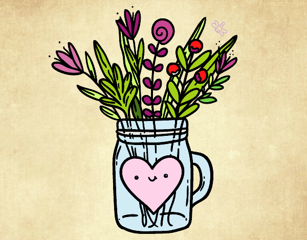 Pot with wild flowers and a heart