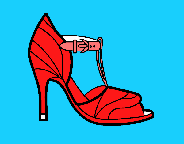 High heel shoe with uncovered tip