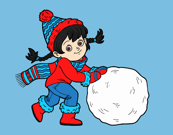Coloring page Little girl with big snowball painted byJessicaB