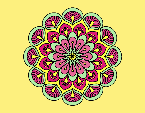 Coloring page Mandala flower and sheets painted byLornaAnia